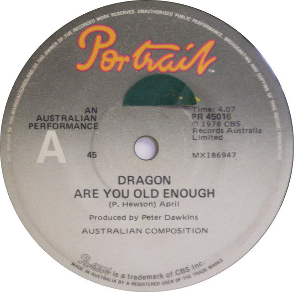Dragon (5) : Are You Old Enough (7", Single)