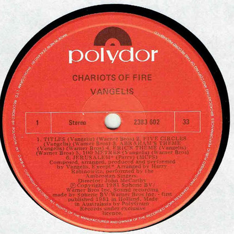 Vangelis : Chariots Of Fire (LP, Album)