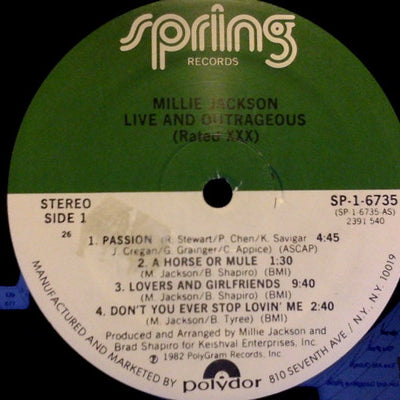 Millie Jackson : "Live And Outrageous" (Rated XXX) (LP, Album, 26)