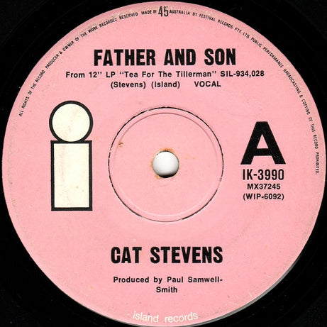 Cat Stevens : Father And Son / Moon Shadow (7", Single)