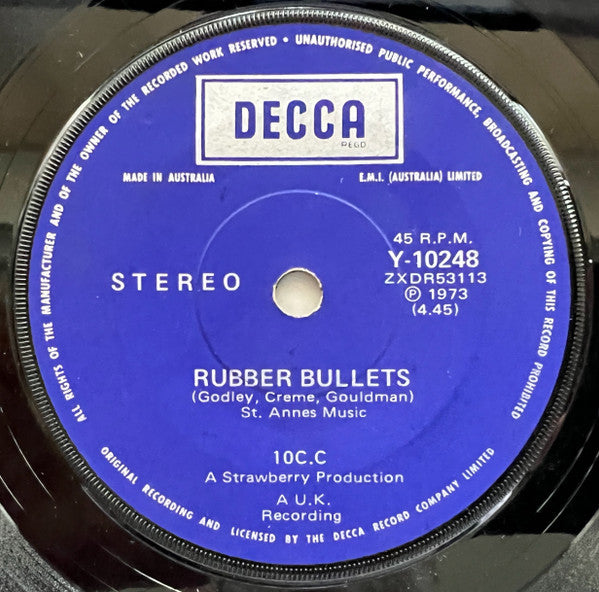 10cc : Rubber Bullets (7", Single)