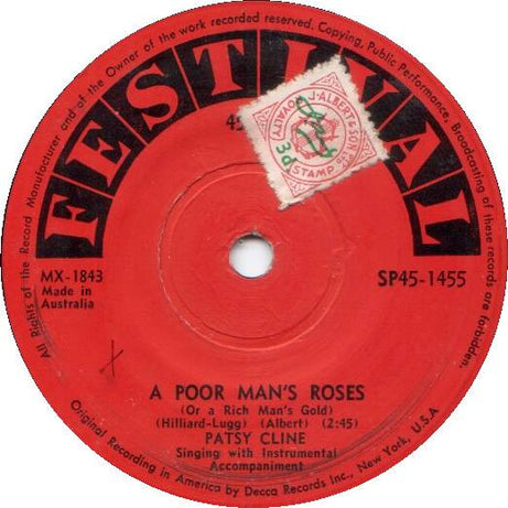 Patsy Cline : Walkin' After Midnight / A Poor Man's Roses (Or A Rich Man's Gold) (7")