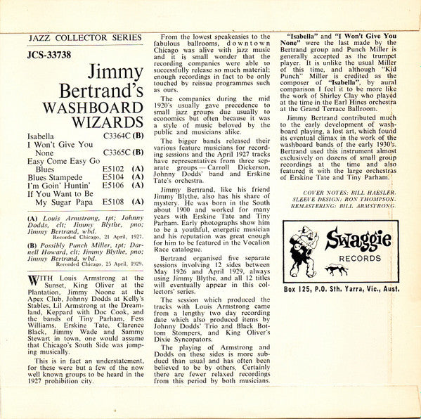 Jimmy Bertrand's Washboard Wizards : Jimmy Bertrand's Washboard Wizards (7", EP, Mono)