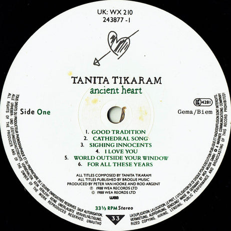 Tanita Tikaram : Ancient Heart (LP, Album, Tel)