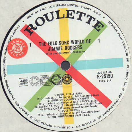 Jimmie Rodgers (2) : The Folk Song World Of Jimmie Rodgers (LP, Album, Mono)