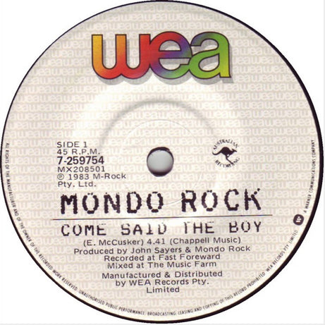 Mondo Rock : Come Said The Boy (7", Single, Non)