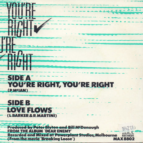 Dear Enemy : You're Right You're Right (7", Single)