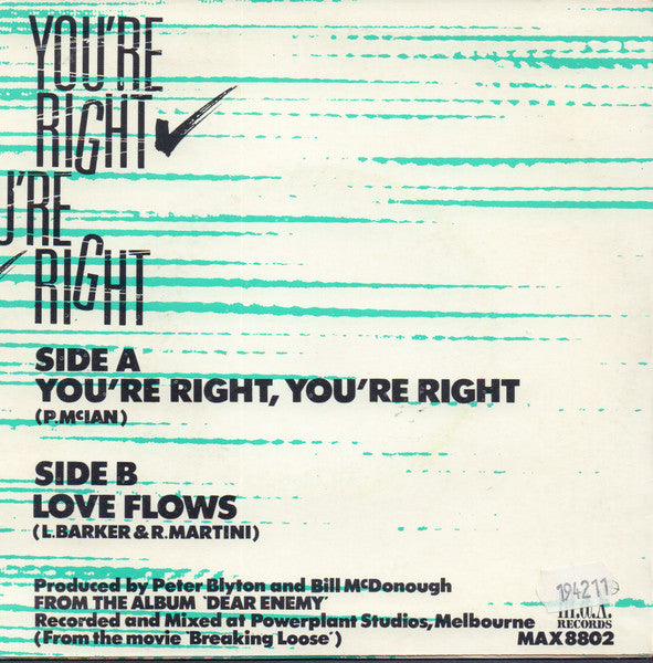 Dear Enemy : You're Right You're Right (7", Single)