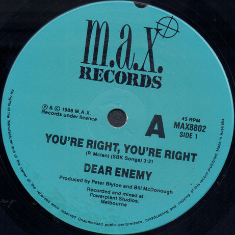 Dear Enemy : You're Right You're Right (7", Single)