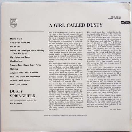 Dusty Springfield : A Girl Called Dusty (LP, Album, Mono)