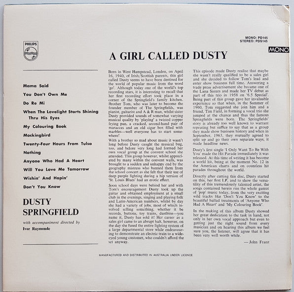Dusty Springfield – [Album Title] (LP, Album, Mono) | Wax Espresso ...