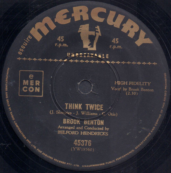 Brook Benton : Think Twice / For My Baby (7", Single)