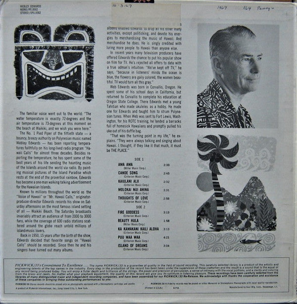 Webley Edwards & His Hawaii Calls Orchestra : "Hawaii" The Island Of Dreams (LP, Comp)