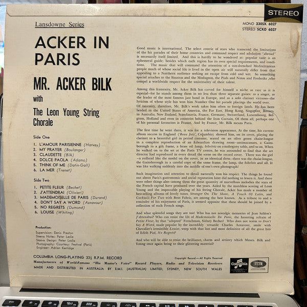 Acker Bilk And The Leon Young String Chorale : Acker In Paris (LP)
