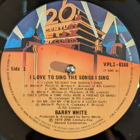 Barry White : I Love To Sing The Songs I Sing (LP, Album)