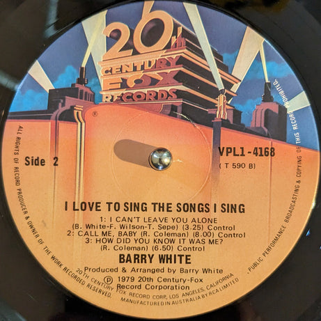 Barry White : I Love To Sing The Songs I Sing (LP, Album)