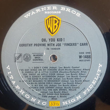 Dorothy Provine with Joe "Fingers" Carr : Oh You Kid! (LP, Album)