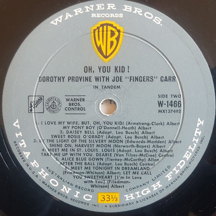 Dorothy Provine with Joe "Fingers" Carr : Oh You Kid! (LP, Album)