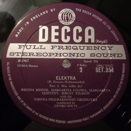 Richard Strauss - Birgit Nilsson, Regina Resnik, Marie Collier, Tom Krause, Georg Solti, Wiener Philharmoniker : Elektra (2xLP + Box)