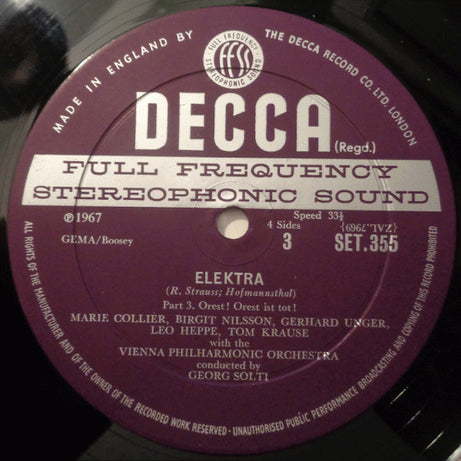 Richard Strauss - Birgit Nilsson, Regina Resnik, Marie Collier, Tom Krause, Georg Solti, Wiener Philharmoniker : Elektra (2xLP + Box)