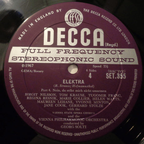 Richard Strauss - Birgit Nilsson, Regina Resnik, Marie Collier, Tom Krause, Georg Solti, Wiener Philharmoniker : Elektra (2xLP + Box)