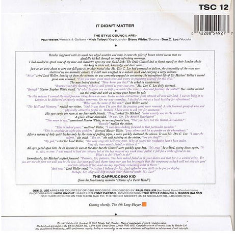 The Style Council : It Didn't Matter (7", Single, Sil)