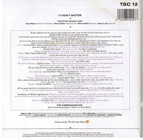 The Style Council : It Didn't Matter (7", Single, Sil)