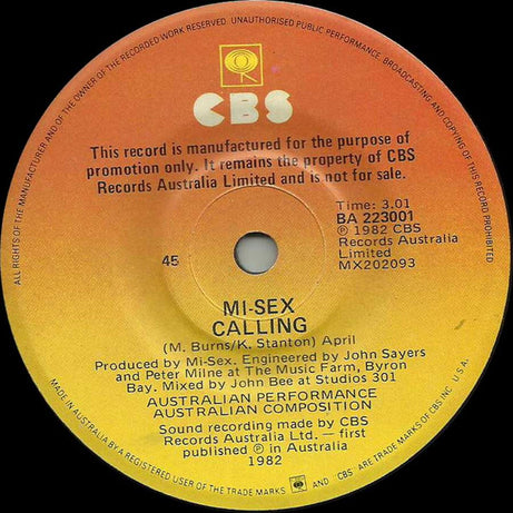 Mi-Sex : Down The Line (Making Love On The Telephone) (7", Single, Promo)