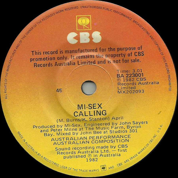 Mi-Sex : Down The Line (Making Love On The Telephone) (7", Single, Promo)