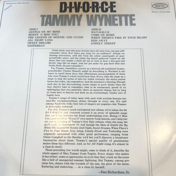 Tammy Wynette : D-I-V-O-R-C-E (LP, Album)