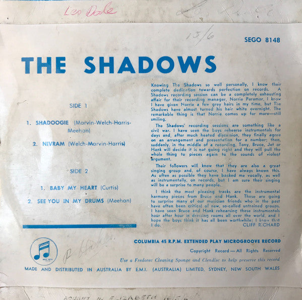 The Shadows : The Shadows (7", EP)