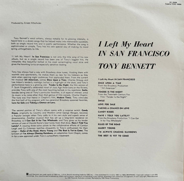 Tony Bennett : I Left My Heart In San Francisco (LP, Album, RE)