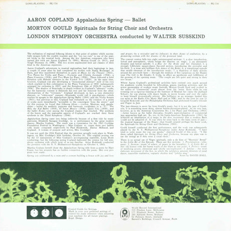 Aaron Copland, Morton Gould / London Symphony Orchestra Conducted By Walter Susskind : Appalachian Spring - Ballet / Spirituals for String Choir and Orchestra (LP, Album, Club)