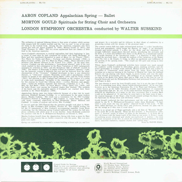 Aaron Copland, Morton Gould / London Symphony Orchestra Conducted By Walter Susskind : Appalachian Spring - Ballet / Spirituals for String Choir and Orchestra (LP, Album, Club)