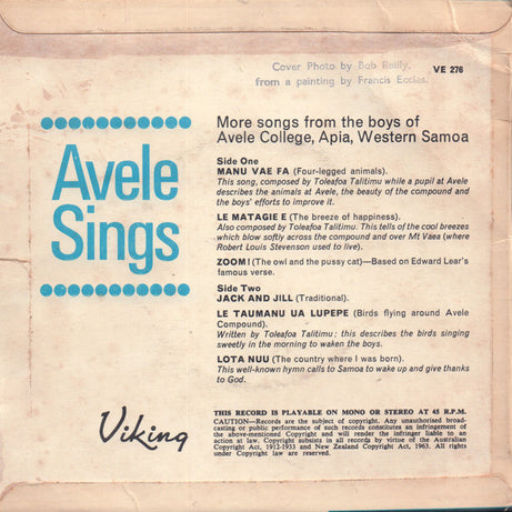 The Boys Of Avele College : Avele Sings (7", EP, Mono)