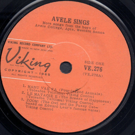 The Boys Of Avele College : Avele Sings (7", EP, Mono)