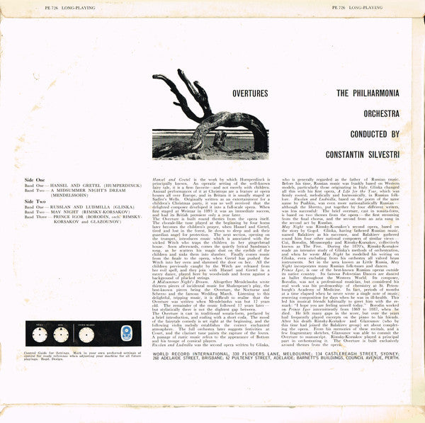 Philharmonia Orchestra Conducted By Constantin Silvestri : Overtures (LP, Album, Club)