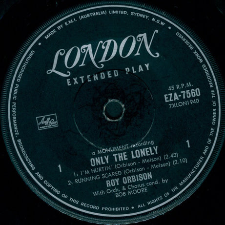 Roy Orbison : Only The Lonely (7", EP)