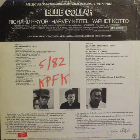 Various / Jack Nitzsche : Blue Collar (Music From The Original Motion Picture Score) (LP, Album, Pin)