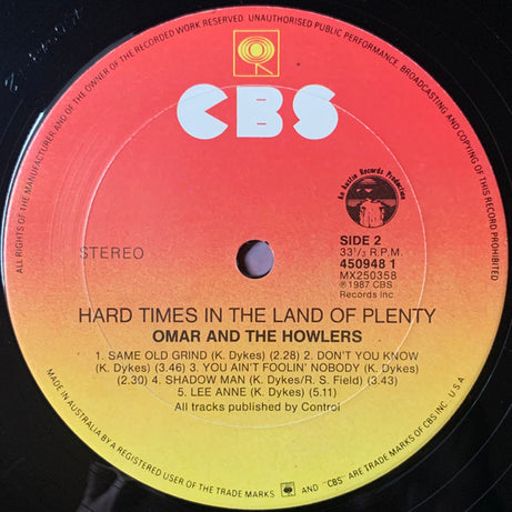 Omar And The Howlers : Hard Times In The Land Of Plenty (LP, Album)