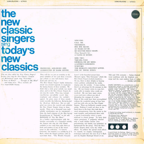 The New Classic Singers : Sing Today's New Classics (LP, Album, Club)