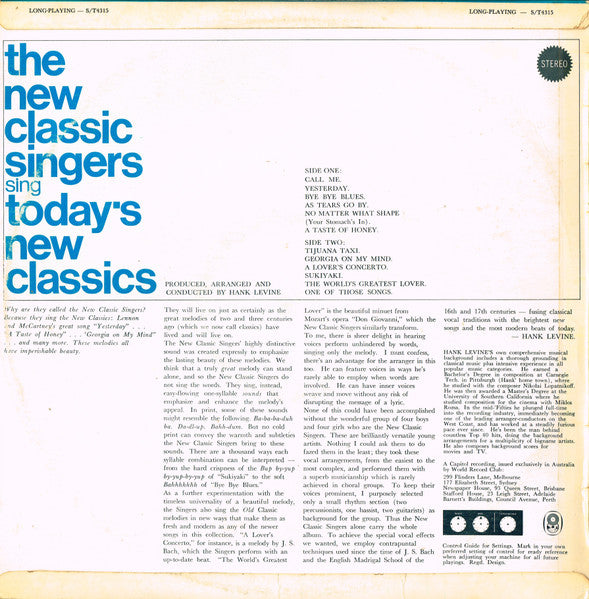 The New Classic Singers : Sing Today's New Classics (LP, Album, Club)