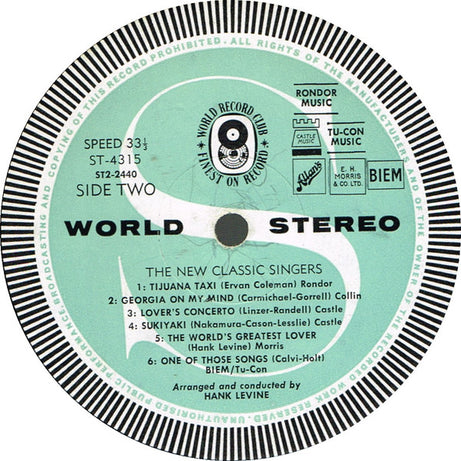 The New Classic Singers : Sing Today's New Classics (LP, Album, Club)