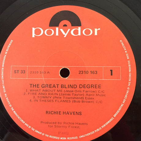 Richie Havens : The Great Blind Degree (LP, Album, Pit)