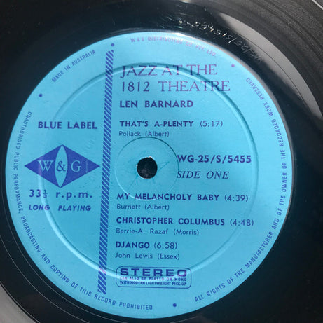 Len Barnard : Jazz At The 1812 Theatre (LP)