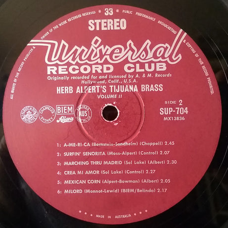 Herb Alpert's Tijuana Brass* : Volume 2 (LP, Album, Club)