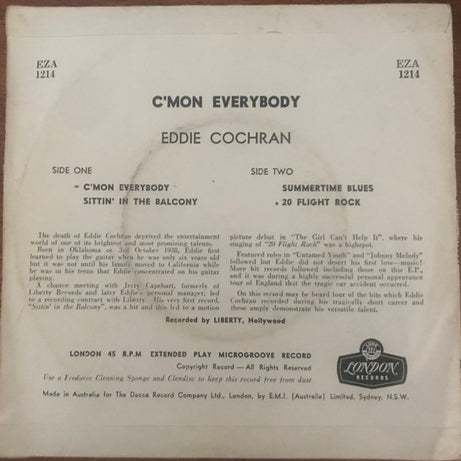 Eddie Cochran : C'mon Everybody (7", EP)