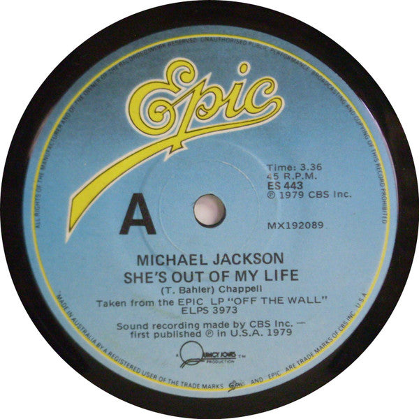 Michael Jackson : She's Out Of My Life (7", Single)