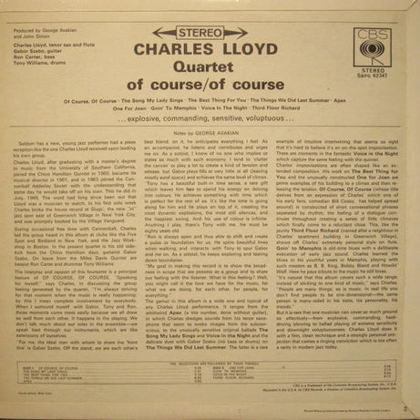 The Charles Lloyd Quartet : Of Course, Of Course (LP)