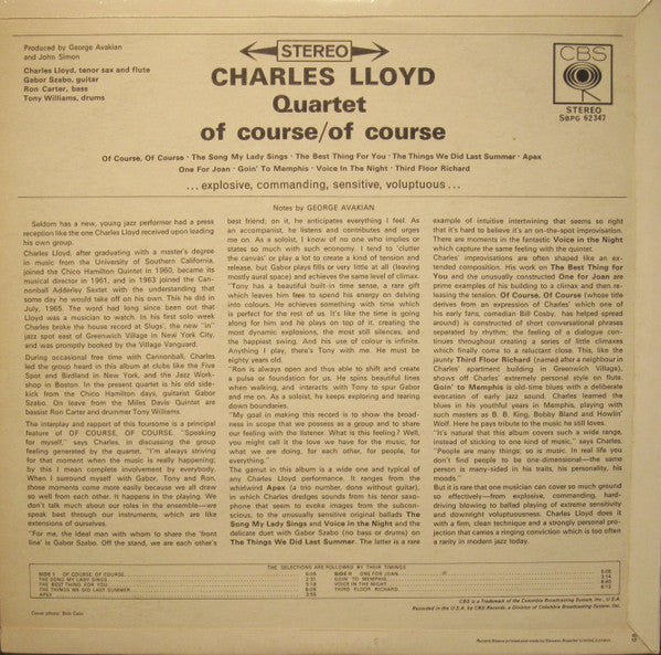 The Charles Lloyd Quartet : Of Course, Of Course (LP)